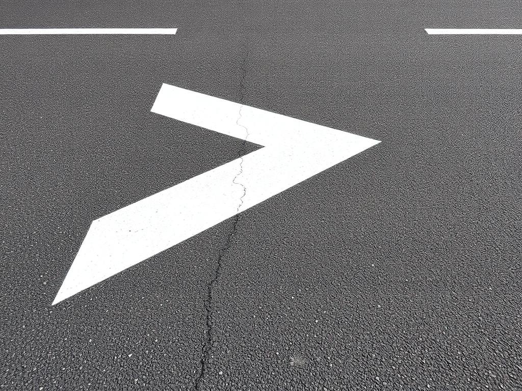 White directional traffic arrow painted on asphalt