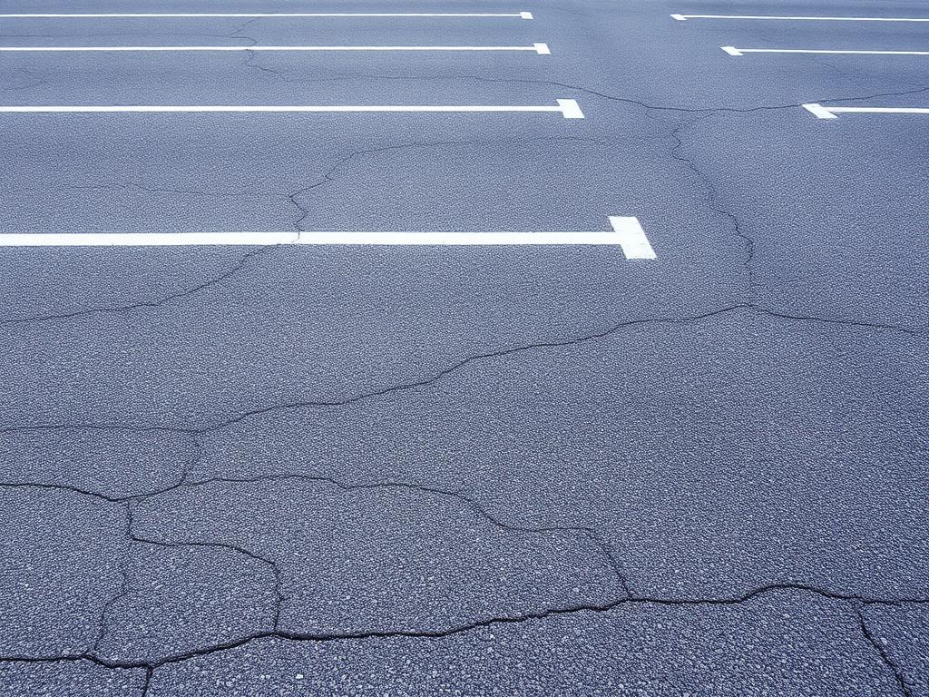 Faded parking lot lines before restriping